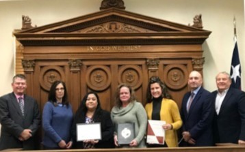 Left to right, Precinct 2 Commissioner Mark Jones, First Assistant County Auditor Vickie Dorsett, County Auditor Marisol Villarreal-Alonzo, Accounting Associate Amber New, Accounts Payable Manager Kimberli Andrews, Precinct 3 Commissioner Lon Shell, and Precinct 4 Commissioner Ray Whisenant.